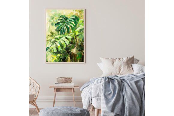 Monstera Leaf Printable Wall Art, Minimalist Monstera Leaf Art Print, Digital Wall Art