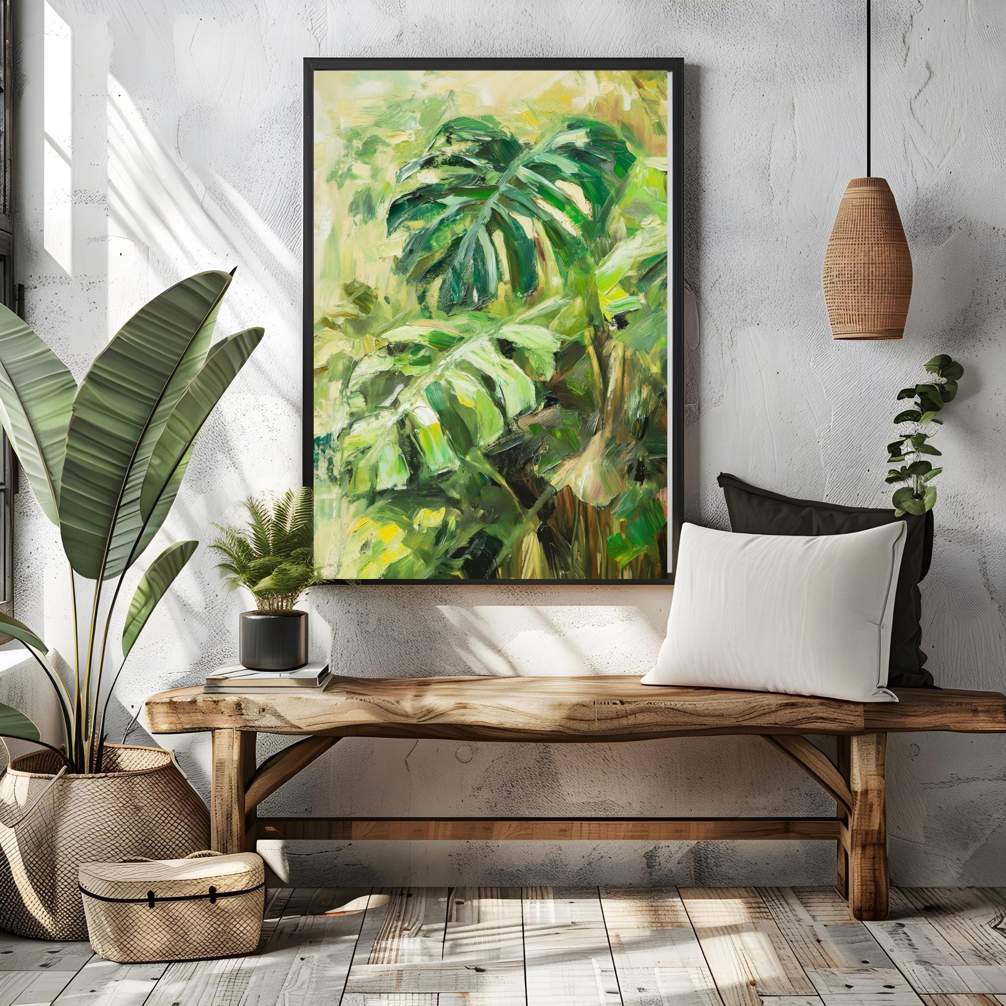 Monstera Leaf Printable Wall Art, Minimalist Monstera Leaf Art Print, Digital Wall Art