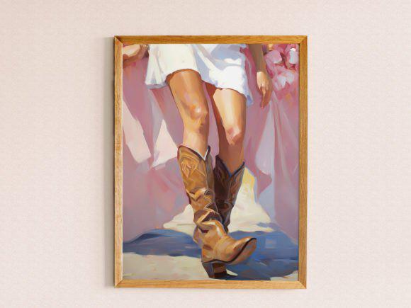 Cowgirl in Pink Boots Trendy Wall Art, Trendy Cowgirl Wall Art Printable, Western Cowgirl in Pink Boots Print