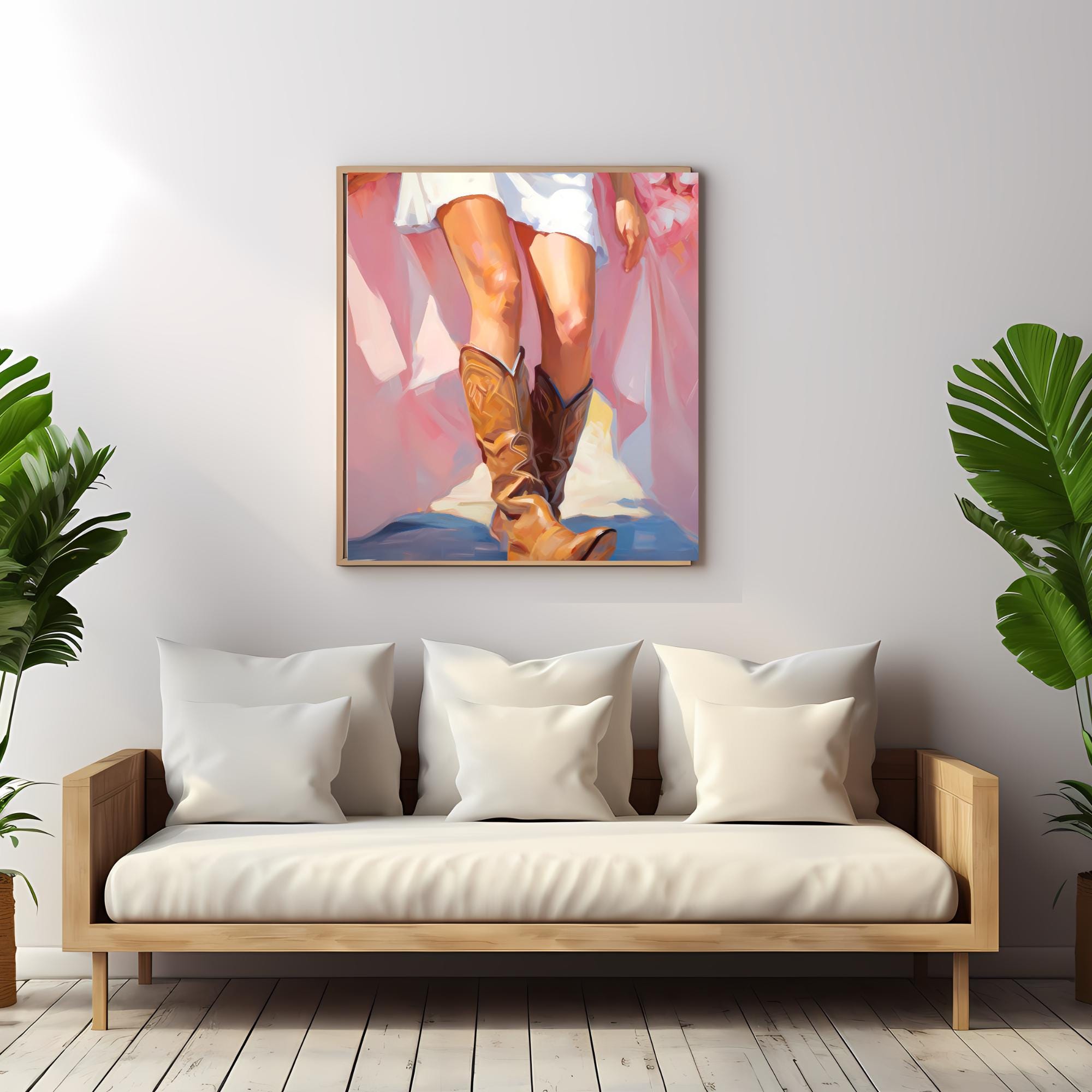 Cowgirl in Pink Boots Trendy Wall Art, Trendy Cowgirl Wall Art Printable, Western Cowgirl in Pink Boots Print