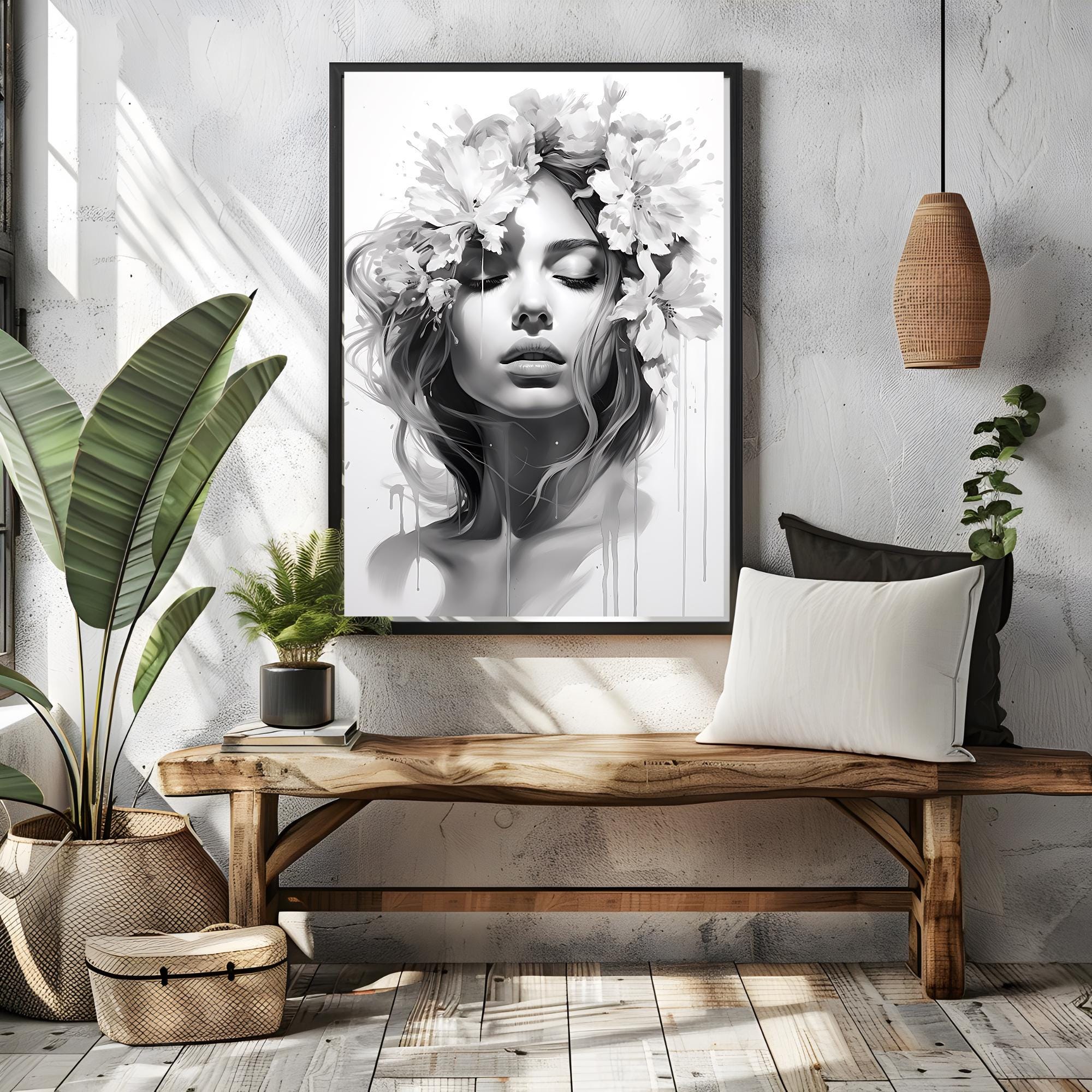 Beautiful Dreamy Girl Painting Wall Art, Beautiful Girl Painting Printable, Dreamy Girl Art Print,