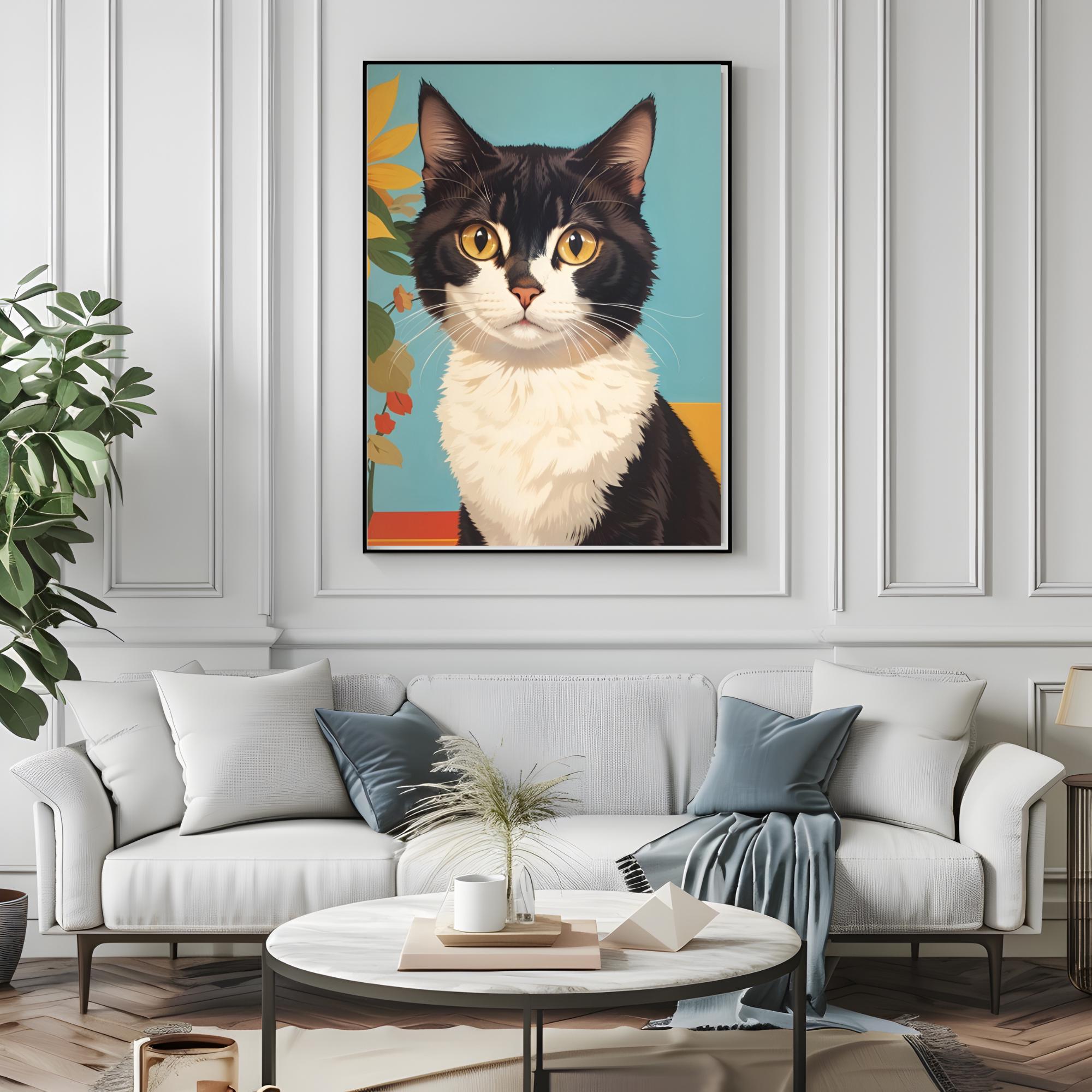 Cute Cat Painting Wall Art, Digital Cat Painting Download, Kitten Wall Decor, Cat Lover Gift, Animal Nursery Print