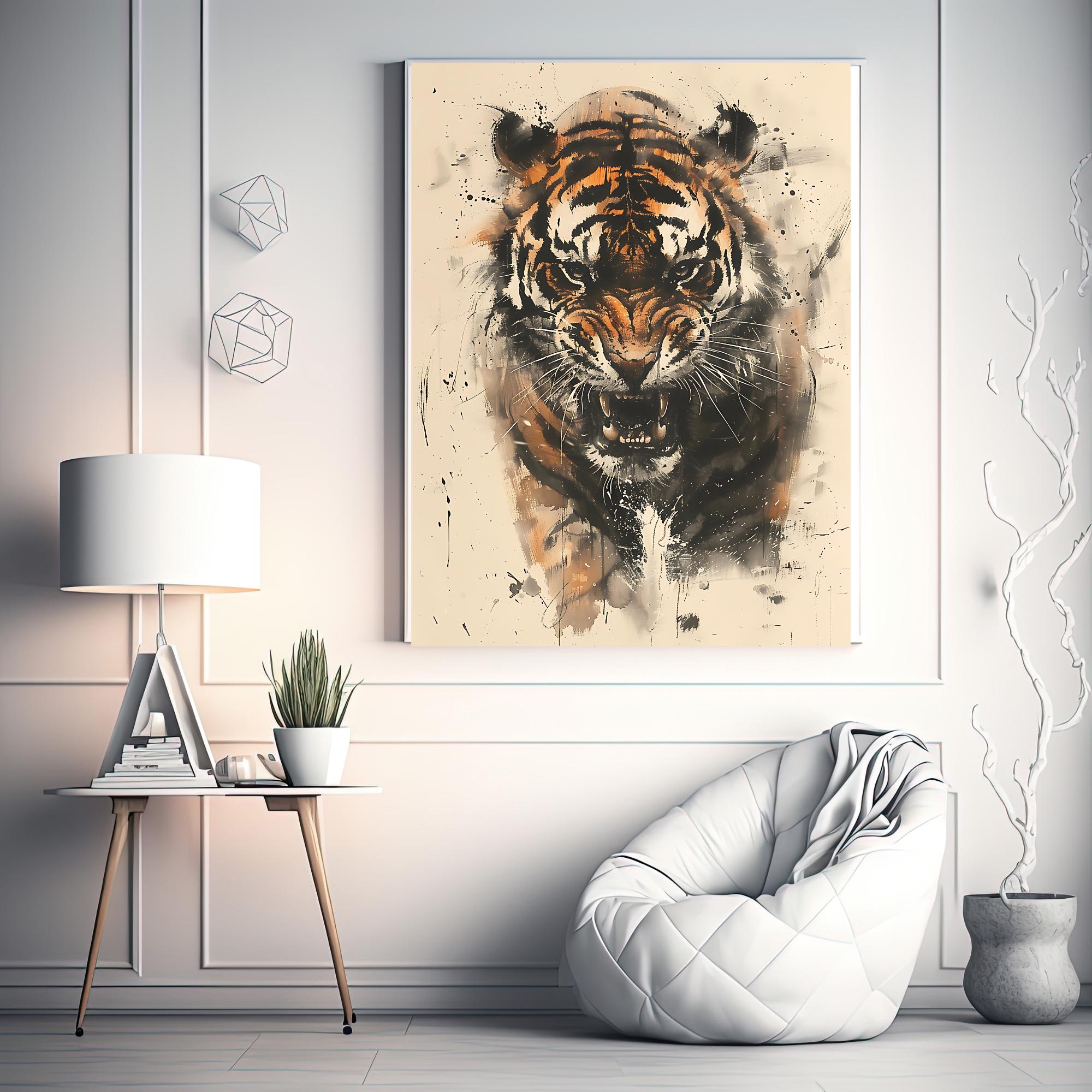 Angry Tiger Ink Painting Wall Art, Tiger Ink Art Printable, Fierce Tiger Wall Art Printable