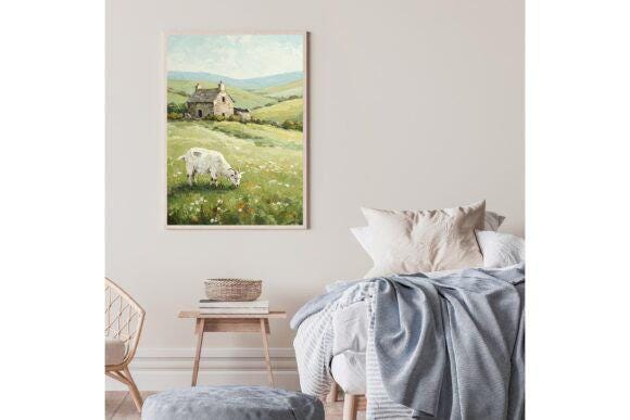 Printable Impasto Goat Cottage Wall Art, lmpasto Goat Cottage Printable Art, Rustic Goat Cottage Wall Art Printable