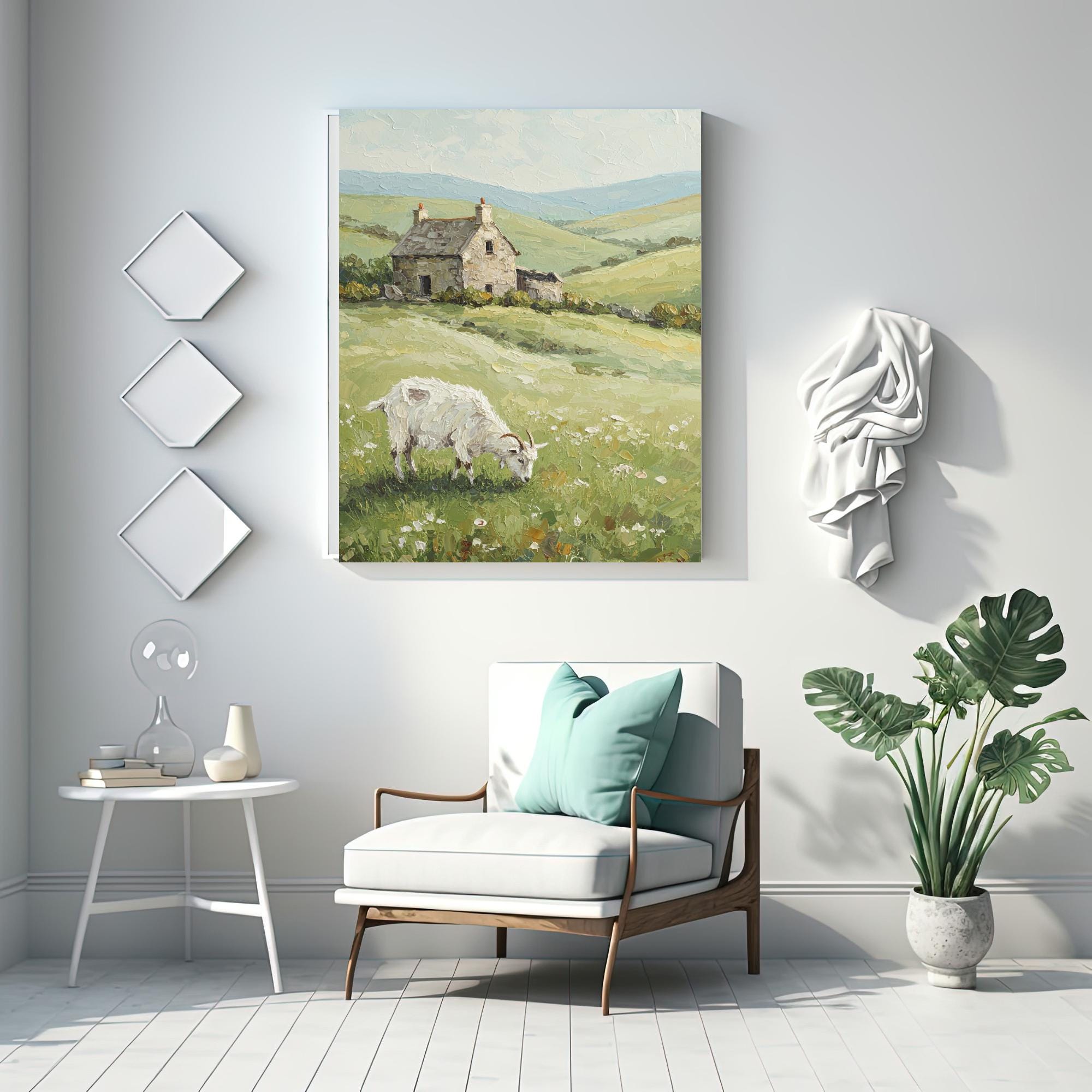 Printable Impasto Goat Cottage Wall Art, lmpasto Goat Cottage Printable Art, Rustic Goat Cottage Wall Art Printable