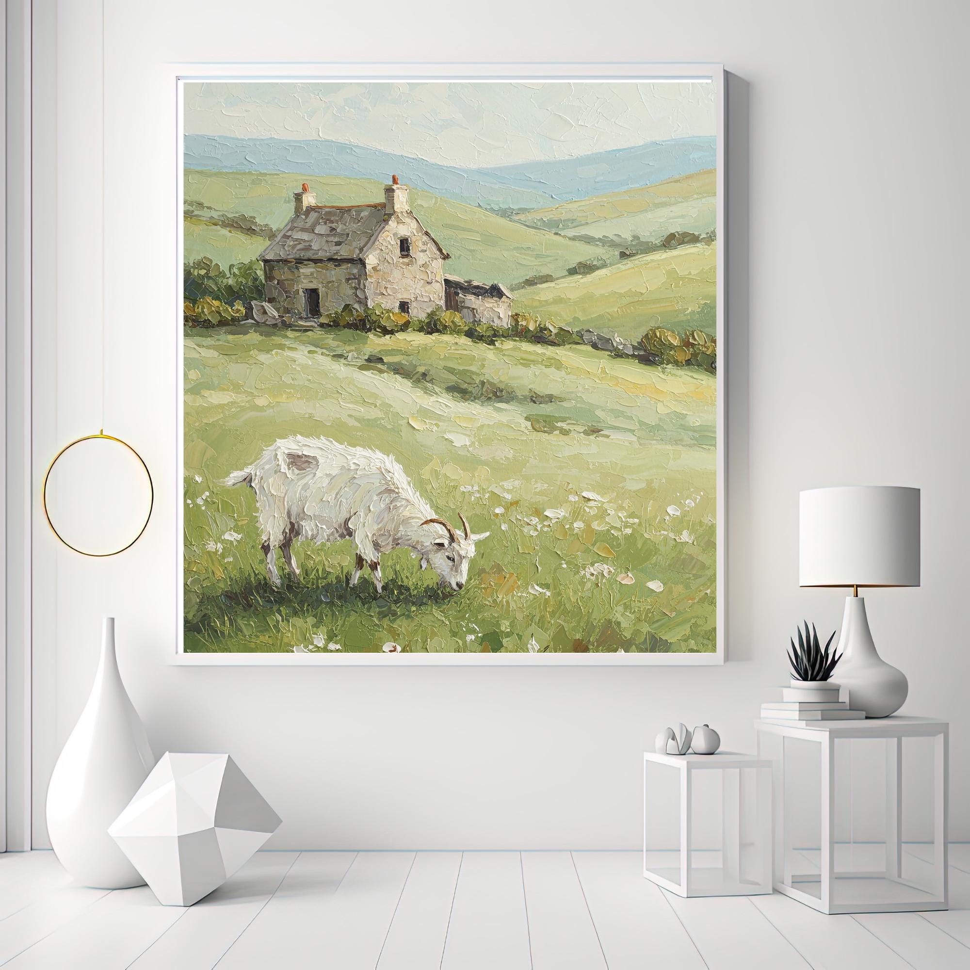 Printable Impasto Goat Cottage Wall Art, lmpasto Goat Cottage Printable Art, Rustic Goat Cottage Wall Art Printable
