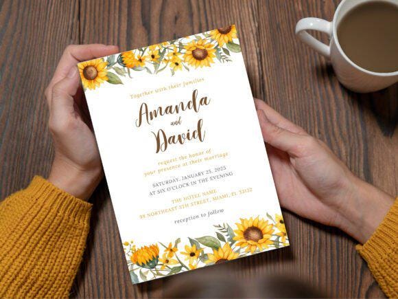 Sunflower Wedding Invite Template, Wedding Template