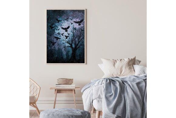 Ravens Gothic Printable Wall Art, Raven Printable Wall Art, Digital Wall Art
