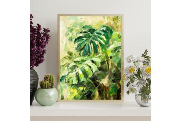 Monstera Leaf Printable Wall Art, Minimalist Monstera Leaf Art Print, Digital Wall Art