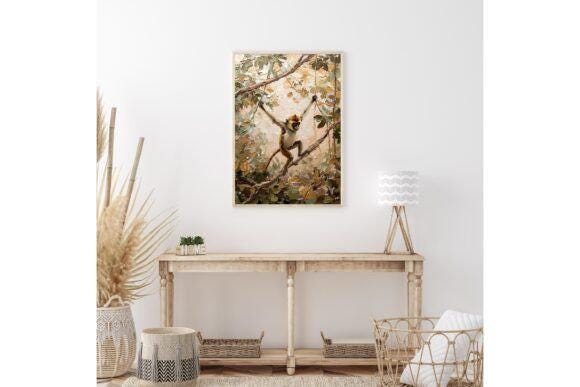 Macaque Monkey Printable Wall Art, Macaque Monkey Digital Art Print , Digital Wall Art