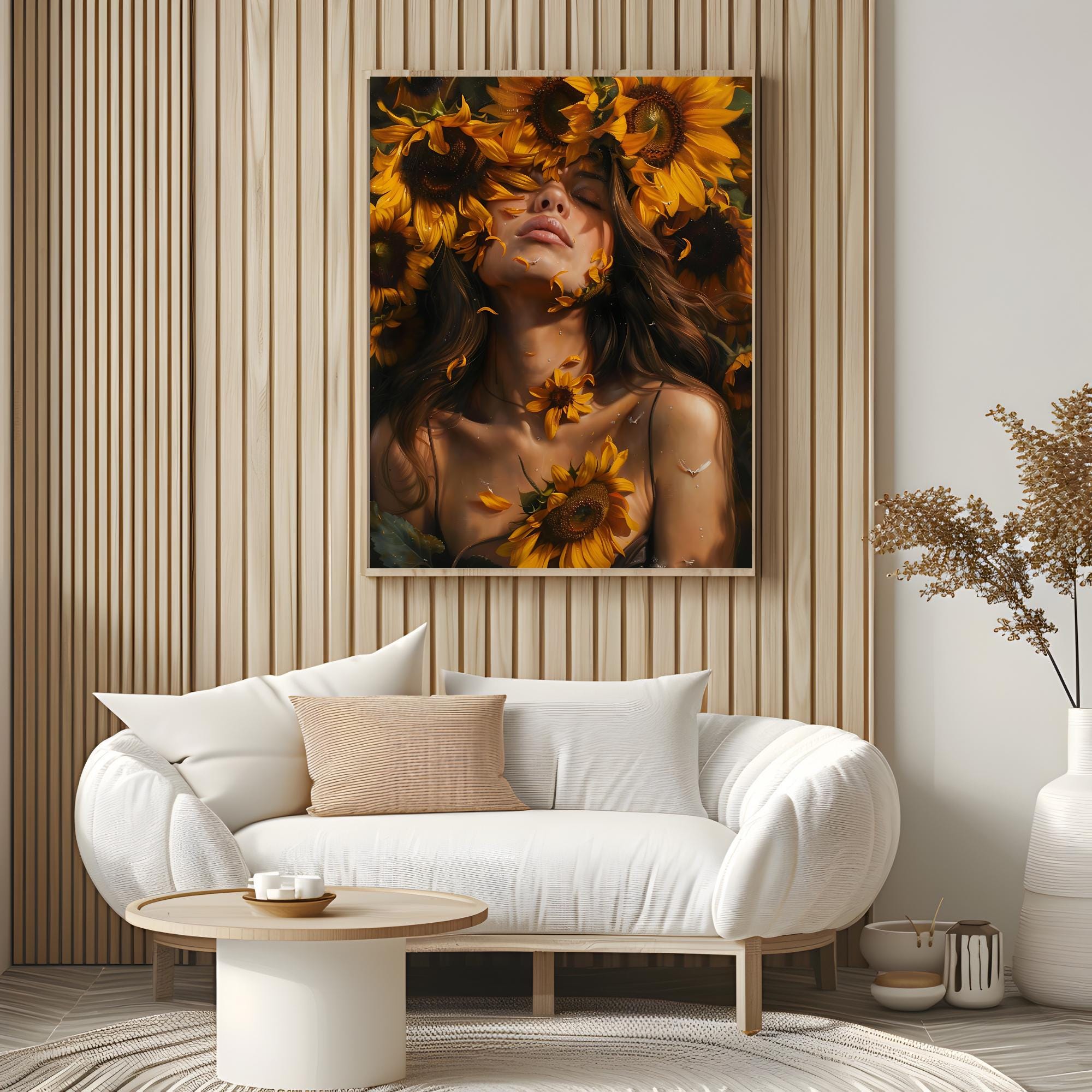 Sunflower Girl Wall Art, Bohemian Sunflower Girl Printable Art, Sunflower Girl Digital Wall Art
