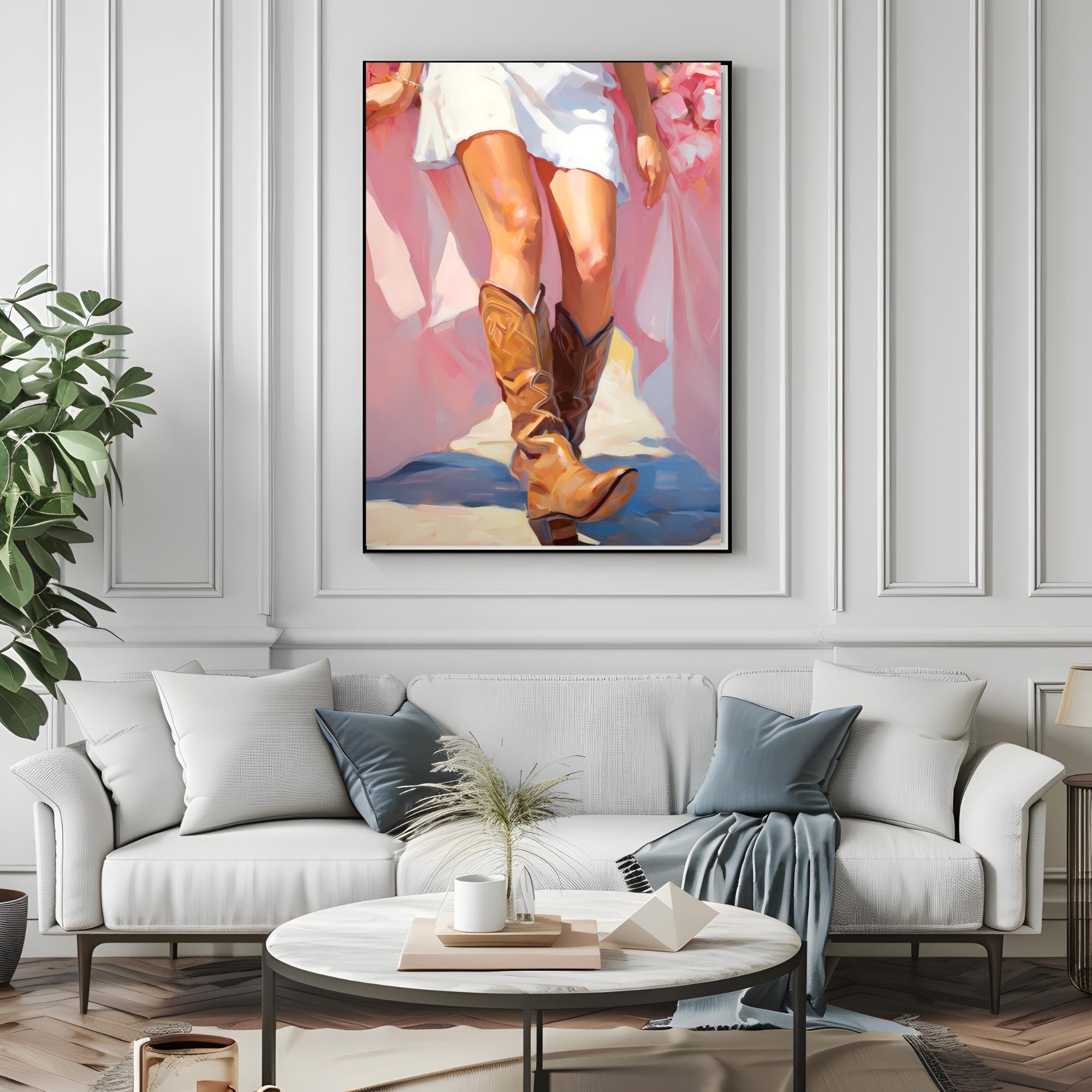 Cowgirl in Pink Boots Trendy Wall Art, Trendy Cowgirl Wall Art Printable, Western Cowgirl in Pink Boots Print