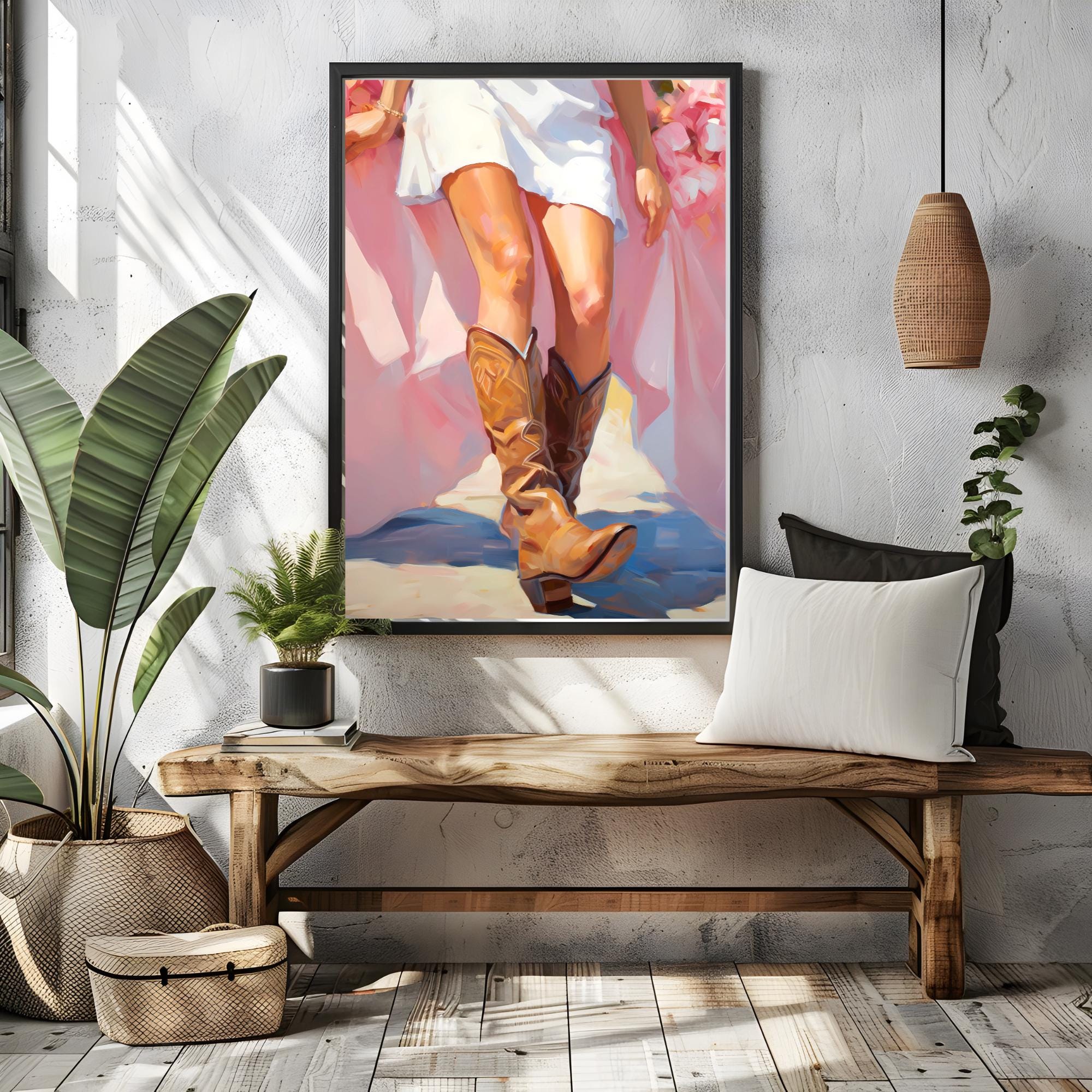 Cowgirl in Pink Boots Trendy Wall Art, Trendy Cowgirl Wall Art Printable, Western Cowgirl in Pink Boots Print
