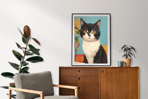 Cute Cat Painting Wall Art, Digital Cat Painting Download, Kitten Wall Decor, Cat Lover Gift, Animal Nursery Print