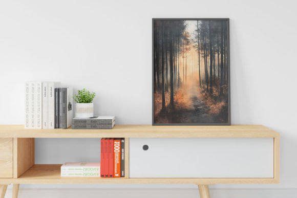 Autumn Landscape Painting Wall Art, Fall Printable Painting, Digital Download, Rustic Nature Scene, Fall Decor for Living Room