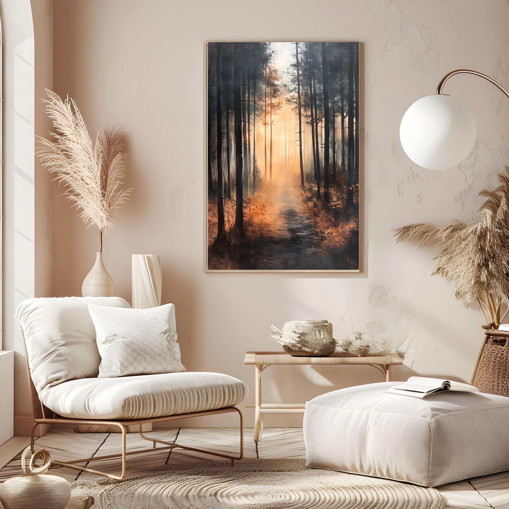 Autumn Landscape Painting Wall Art, Fall Printable Painting, Digital Download, Rustic Nature Scene, Fall Decor for Living Room