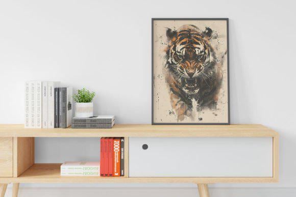 Angry Tiger Ink Painting Wall Art, Tiger Ink Art Printable, Fierce Tiger Wall Art Printable