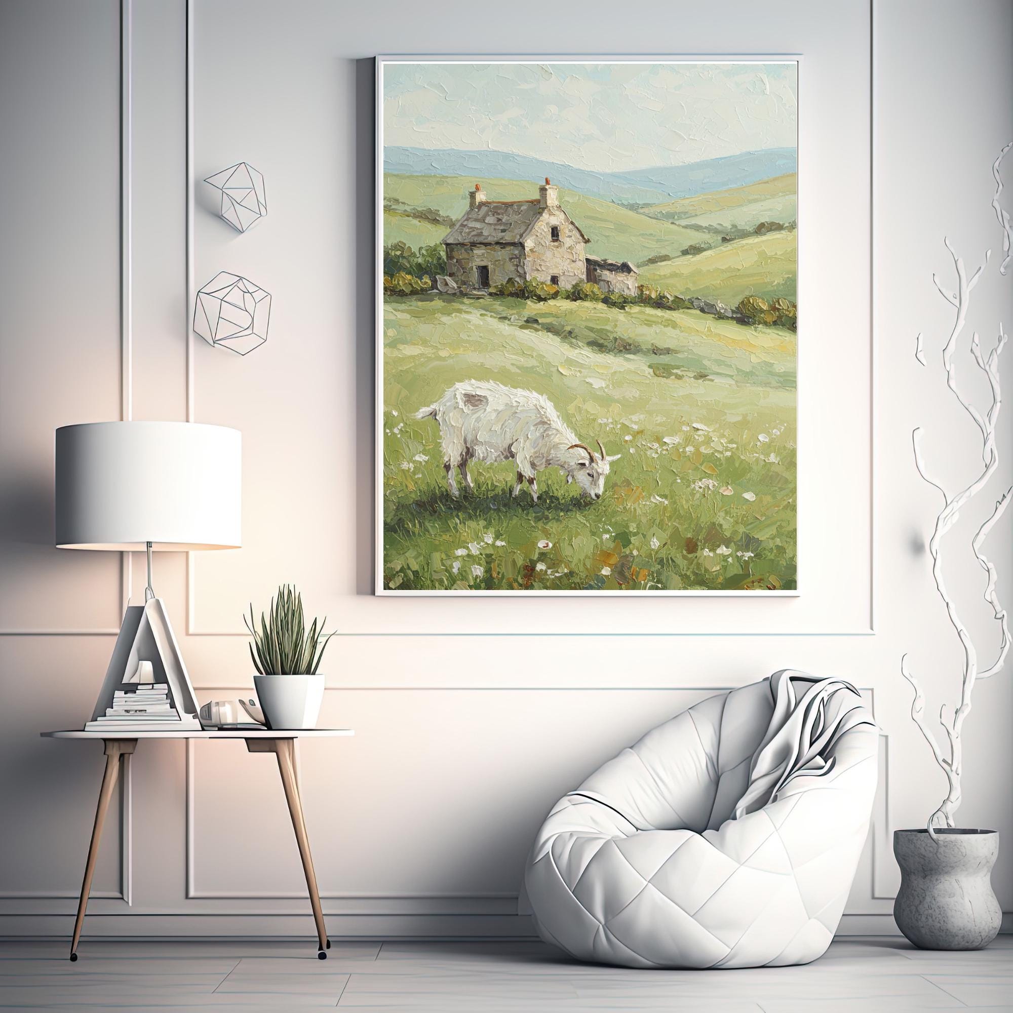 Printable Impasto Goat Cottage Wall Art, lmpasto Goat Cottage Printable Art, Rustic Goat Cottage Wall Art Printable