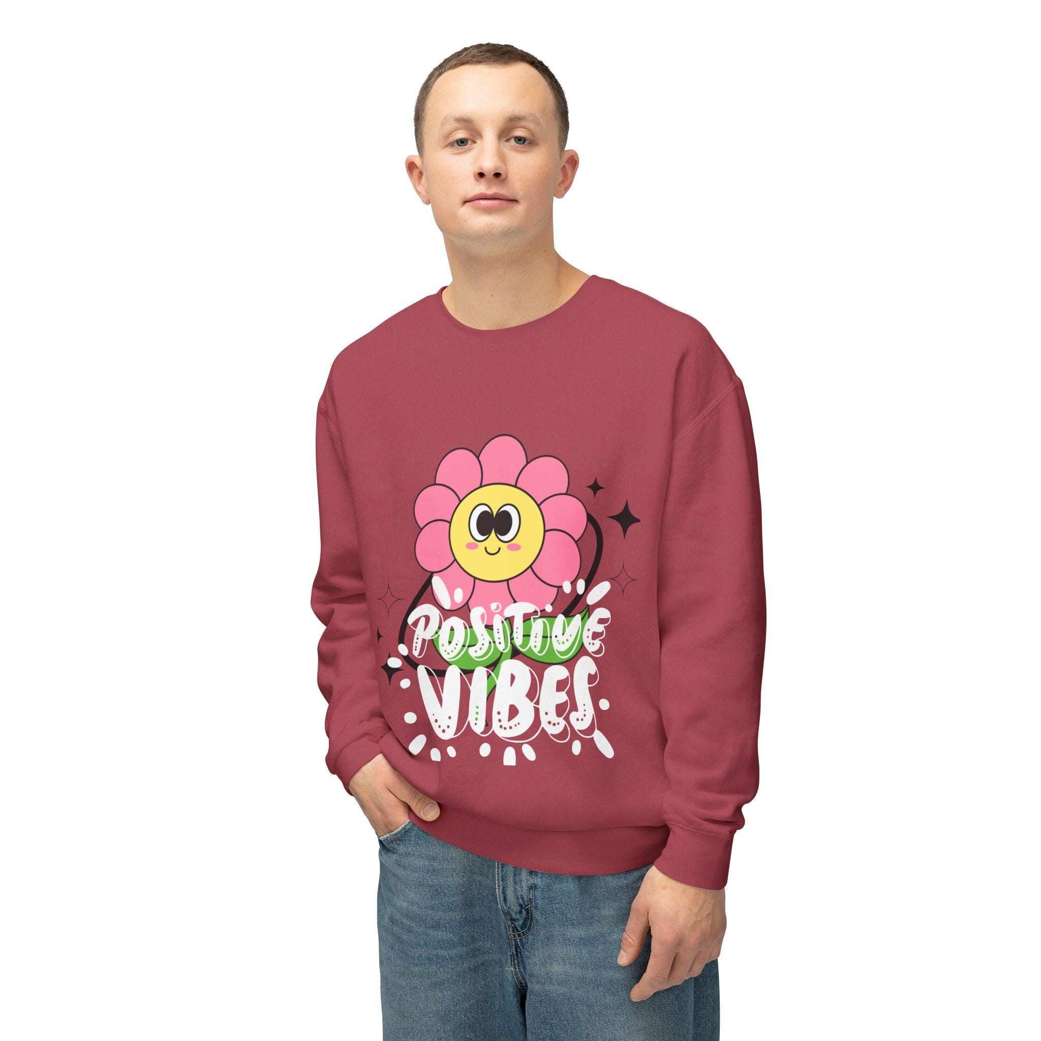 Cheerful Flower Crewneck Sweatshirt for Positive Vibes, Cute Sweatshirt, Unisex Casual Wear, Gift for Friends, Spring Fashion