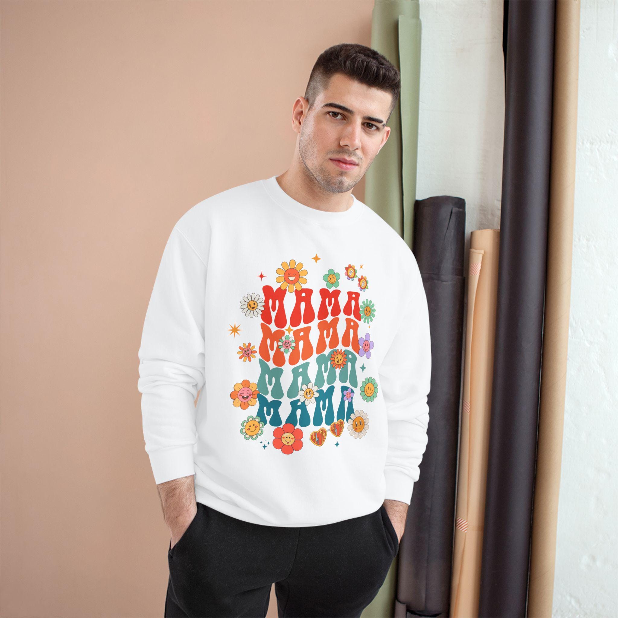 Colorful Floral Mom Champion Sweatshirt, Gift for Mom, Stylish Sweatshirt, Spring Fashion, Cozy Apparel, Mother's Day Gift