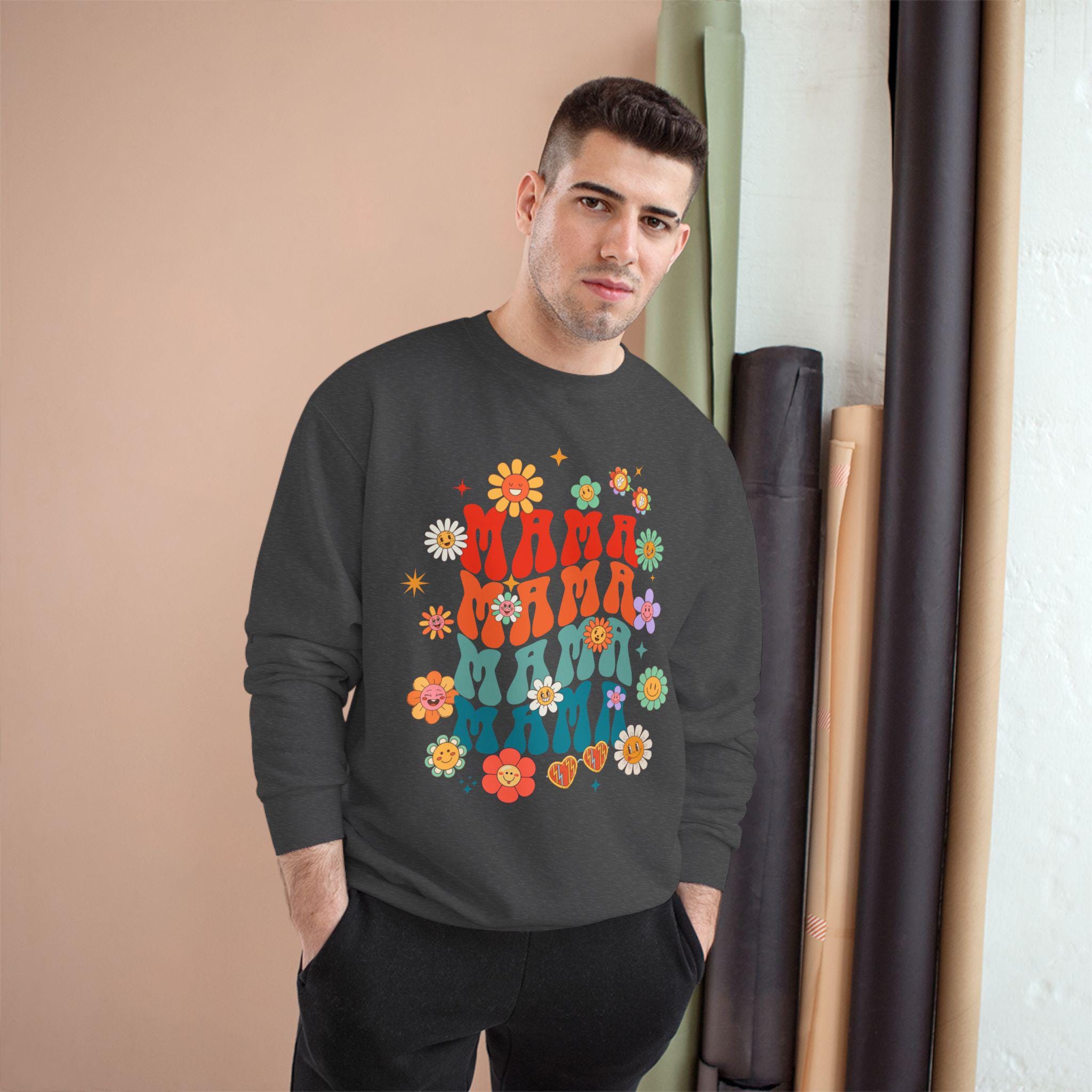 Colorful Floral Mom Champion Sweatshirt, Gift for Mom, Stylish Sweatshirt, Spring Fashion, Cozy Apparel, Mother's Day Gift