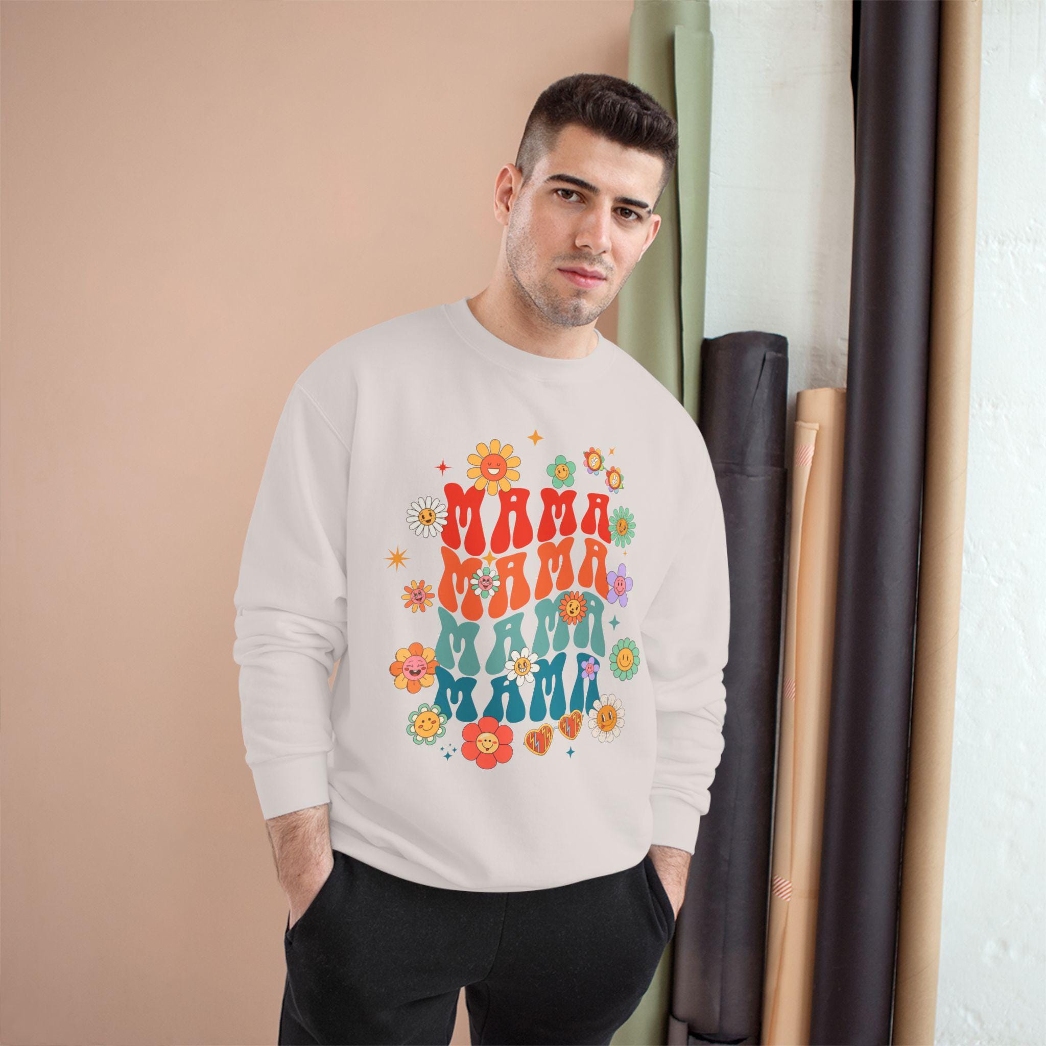 Colorful Floral Mom Champion Sweatshirt, Gift for Mom, Stylish Sweatshirt, Spring Fashion, Cozy Apparel, Mother's Day Gift