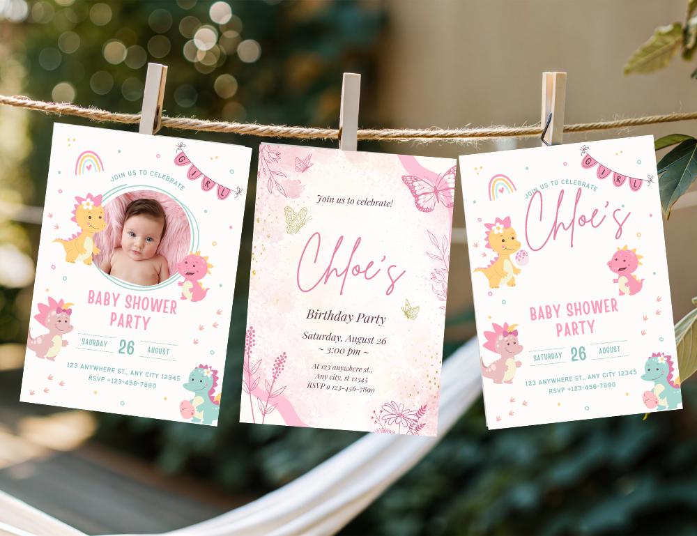 Editable Girl Baby Shower Invitation | Birthday Party Invite - Safari Animals Theme | Instant Digital Download