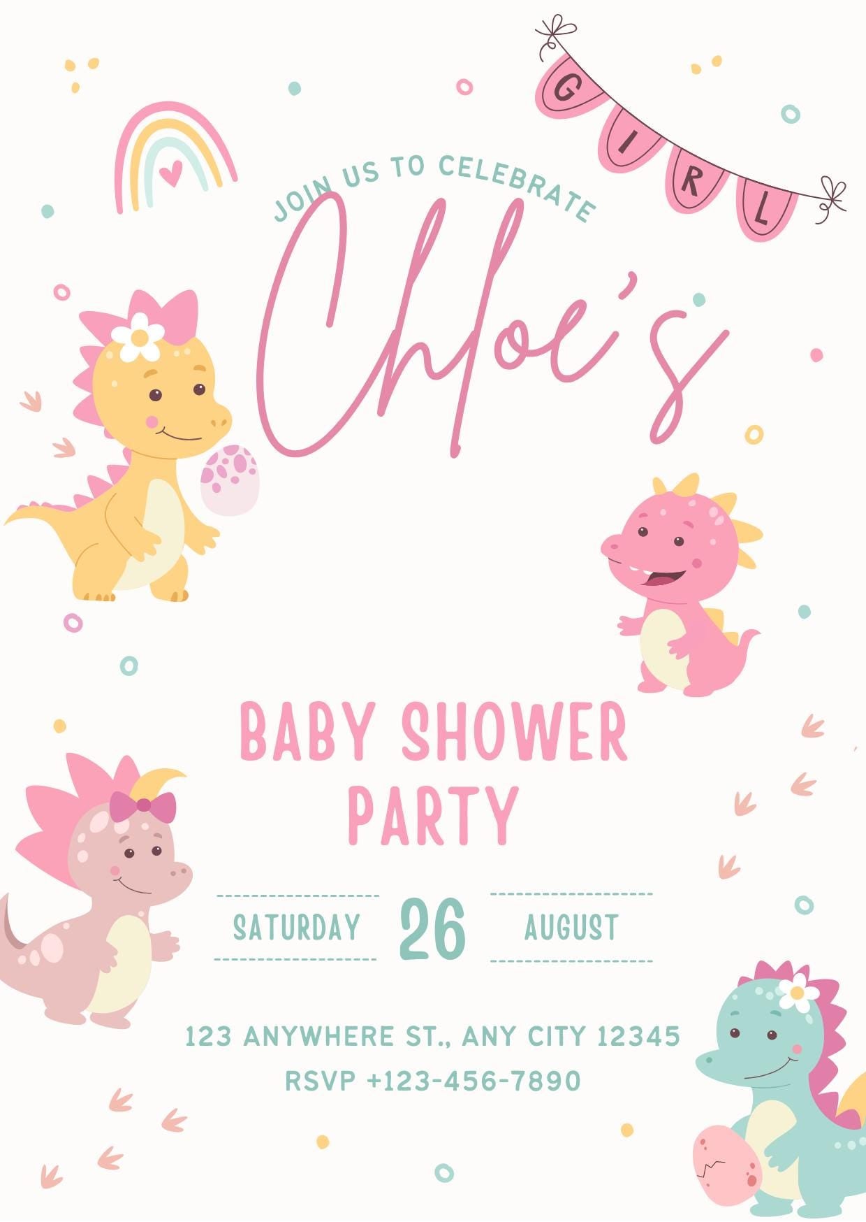 Editable Girl Baby Shower Invitation | Birthday Party Invite - Safari Animals Theme | Instant Digital Download