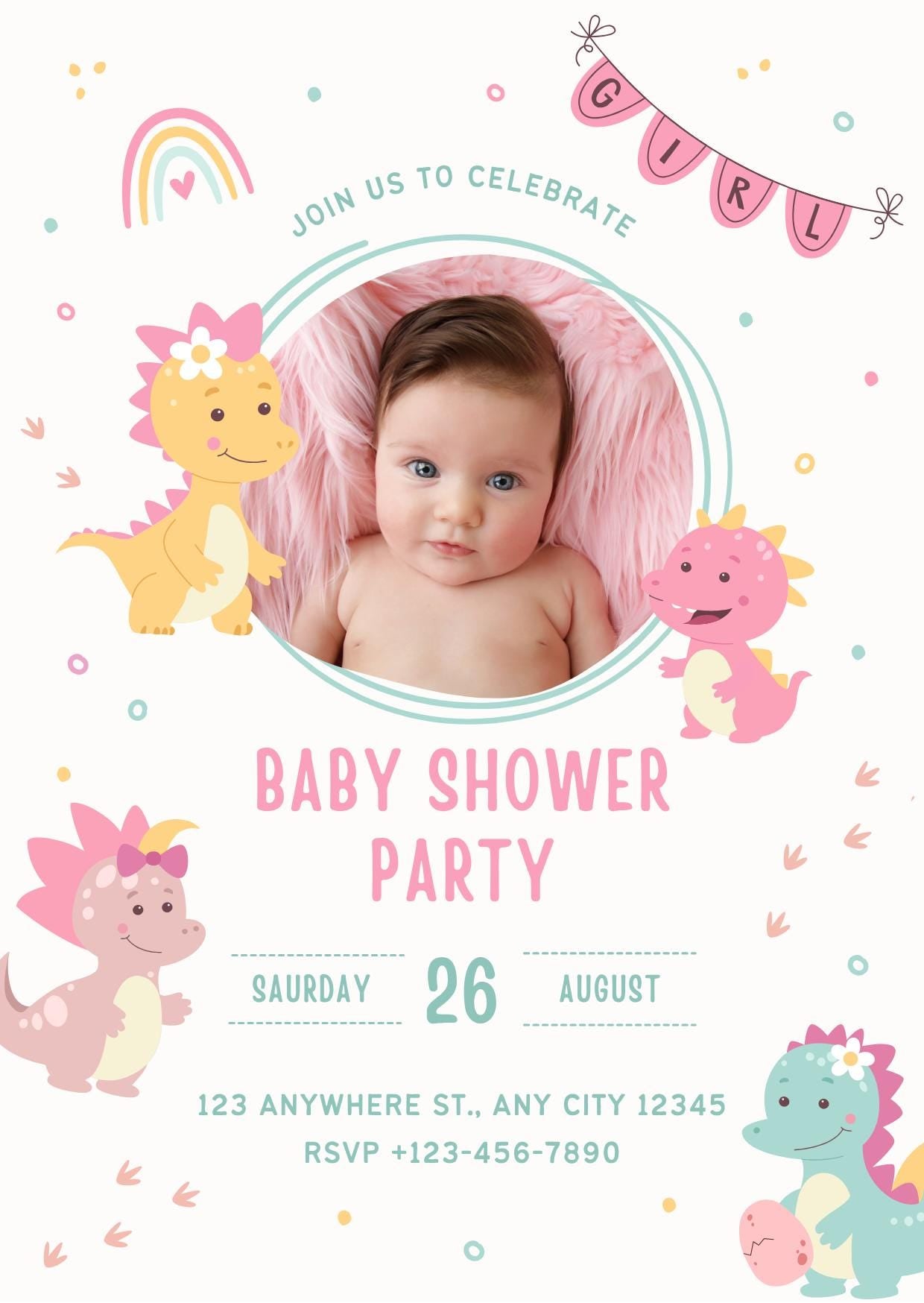 Editable Girl Baby Shower Invitation | Birthday Party Invite - Safari Animals Theme | Instant Digital Download