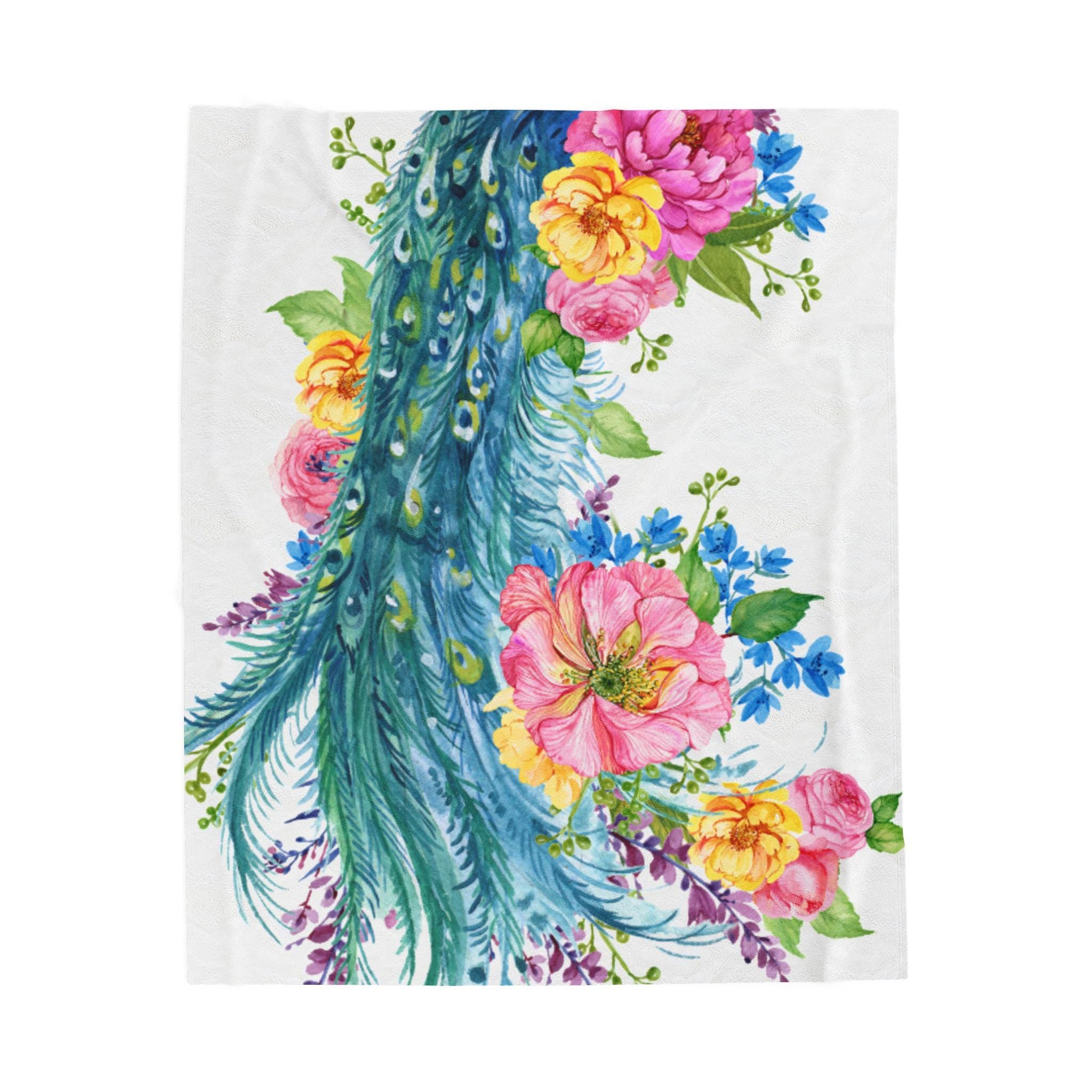 Floral Peacock Plush Blanket | Cozy Decorative Throw | Perfect for Home Decor, Gift for Her, Birthday, or Wedding