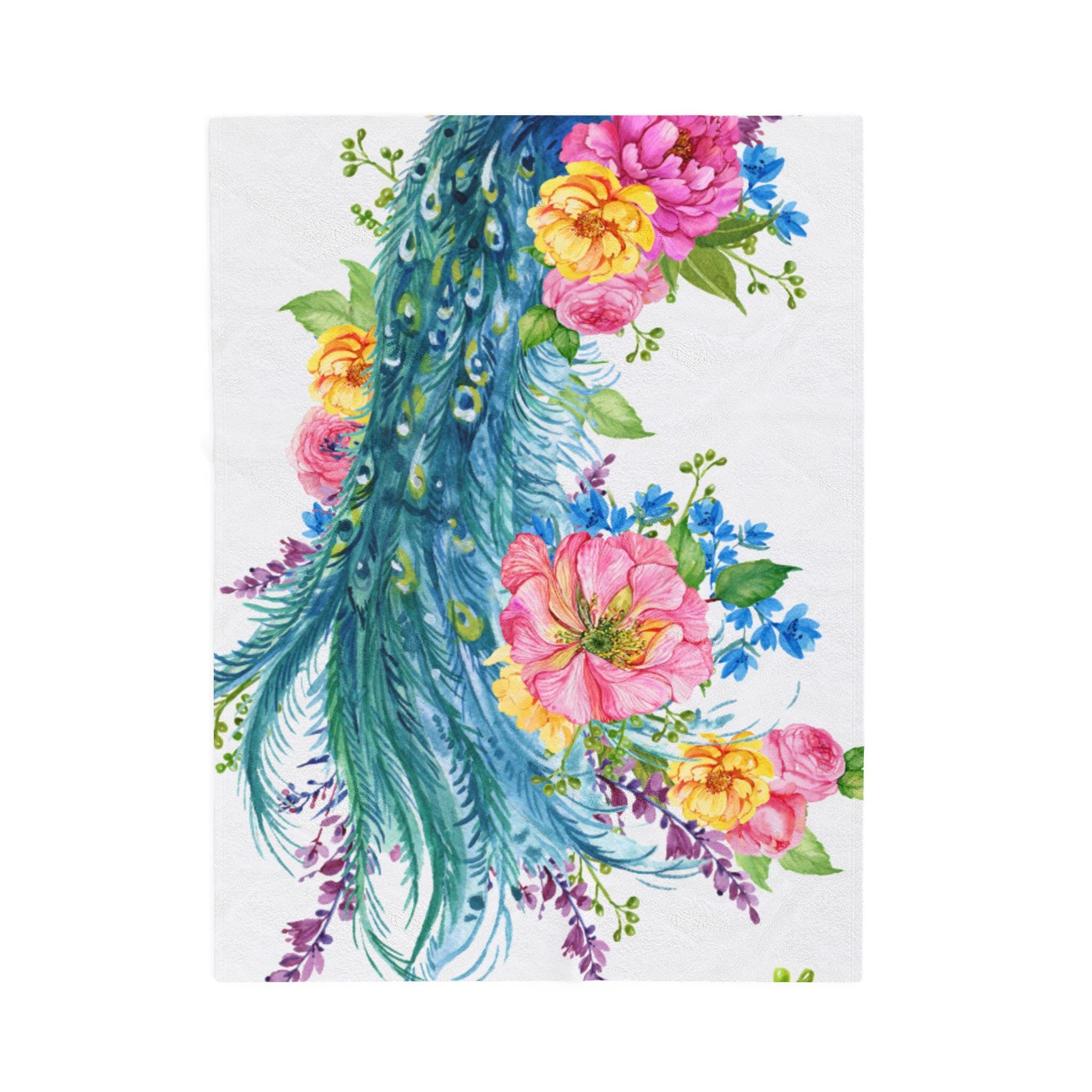Floral Peacock Plush Blanket | Cozy Decorative Throw | Perfect for Home Decor, Gift for Her, Birthday, or Wedding