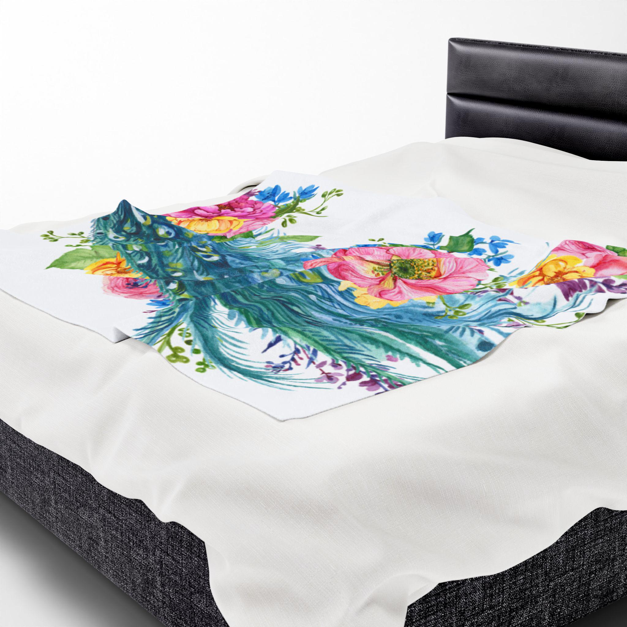 Floral Peacock Plush Blanket | Cozy Decorative Throw | Perfect for Home Decor, Gift for Her, Birthday, or Wedding