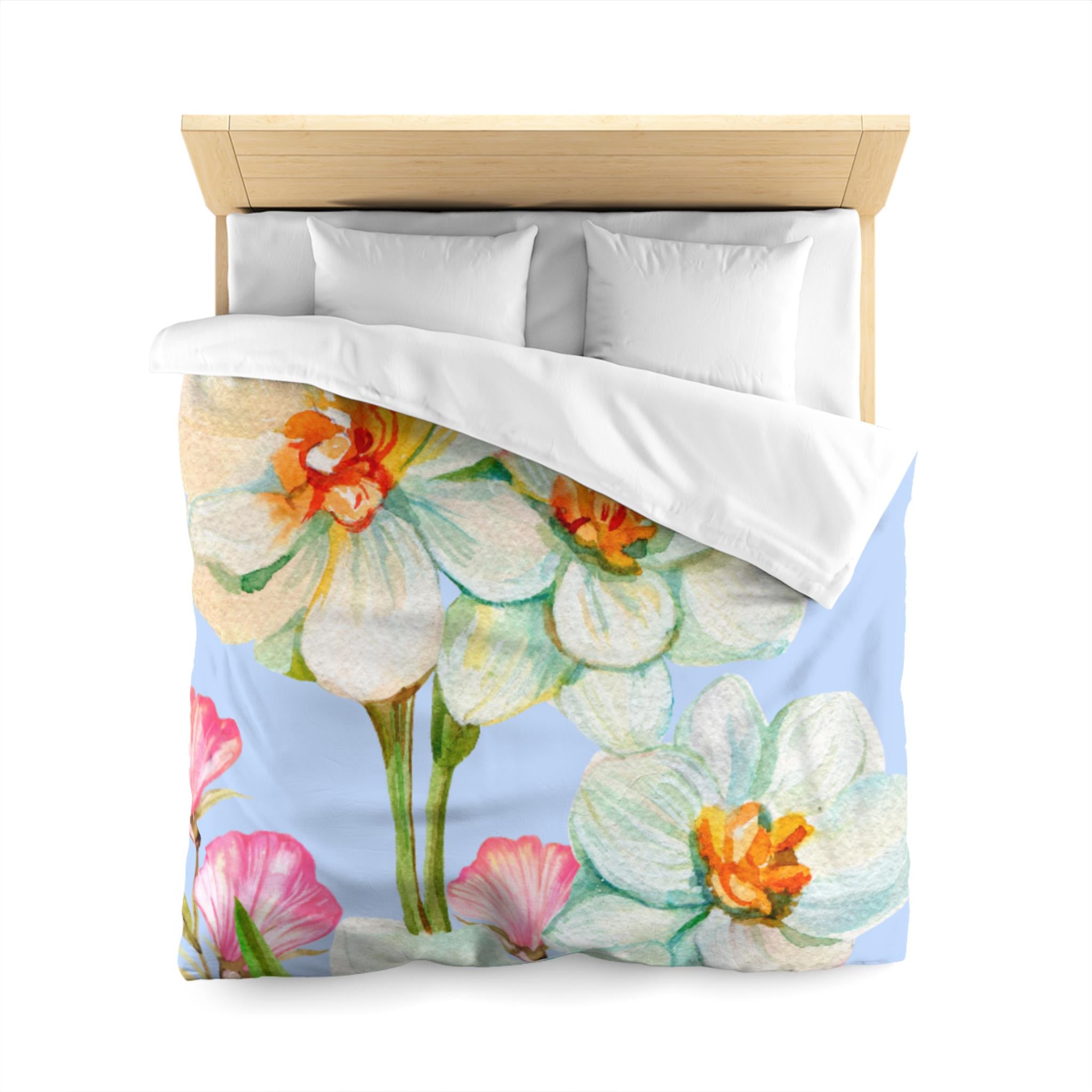 Floral Microfiber Duvet Cover, Bright Botanical Bedding, Spring Decor, Home Textile, Gift for Nature Lovers, Dorm Essentials