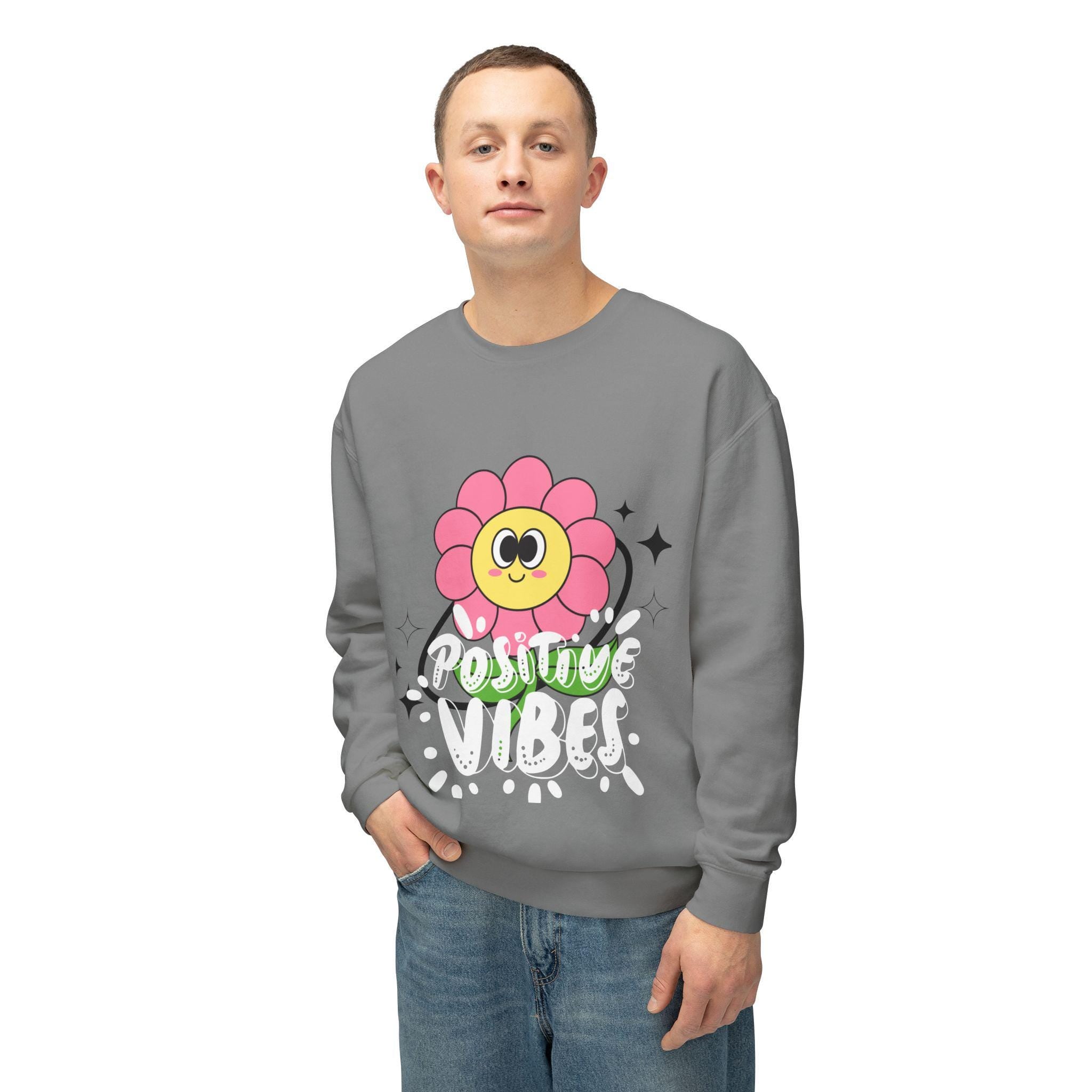 Cheerful Flower Crewneck Sweatshirt for Positive Vibes, Cute Sweatshirt, Unisex Casual Wear, Gift for Friends, Spring Fashion