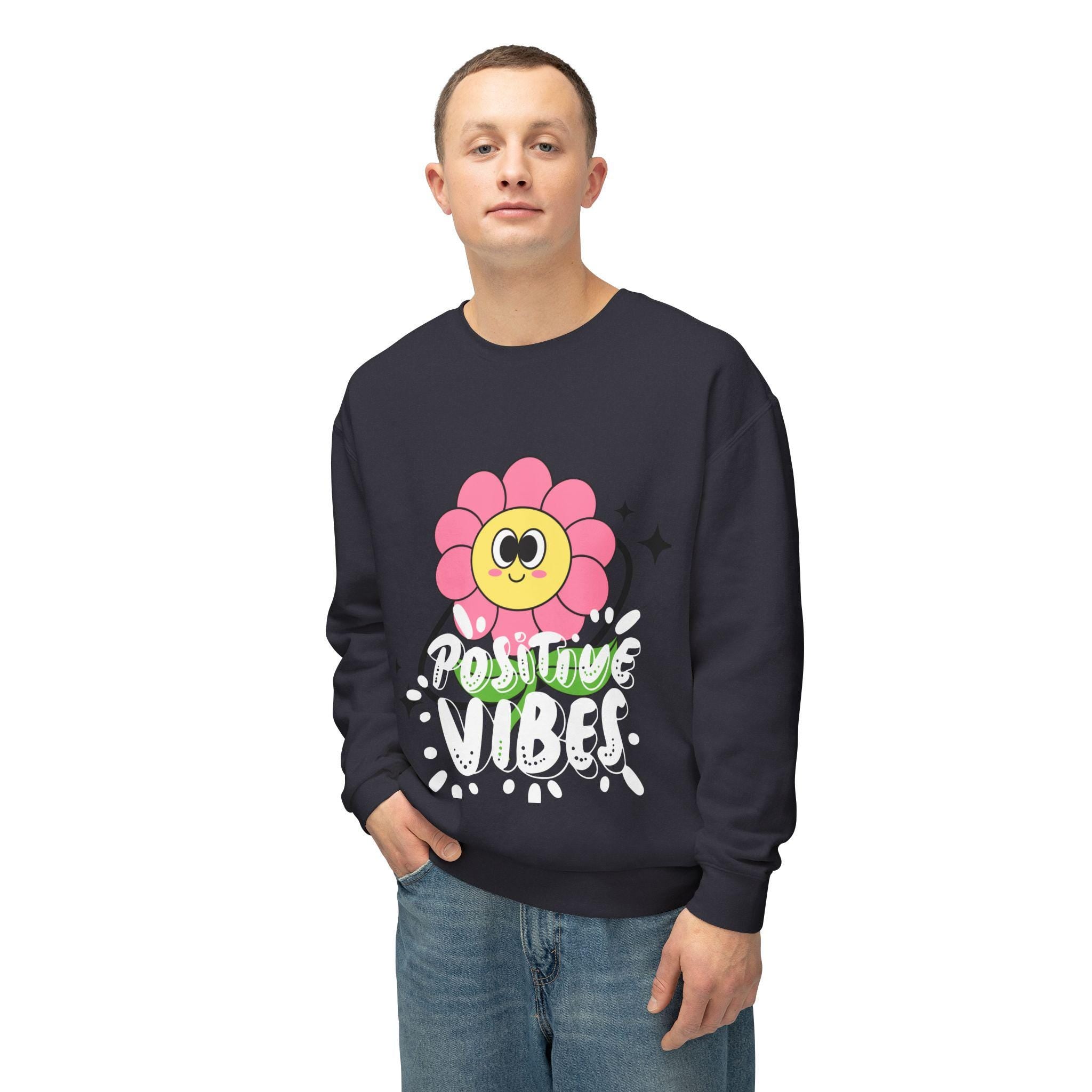 Cheerful Flower Crewneck Sweatshirt for Positive Vibes, Cute Sweatshirt, Unisex Casual Wear, Gift for Friends, Spring Fashion