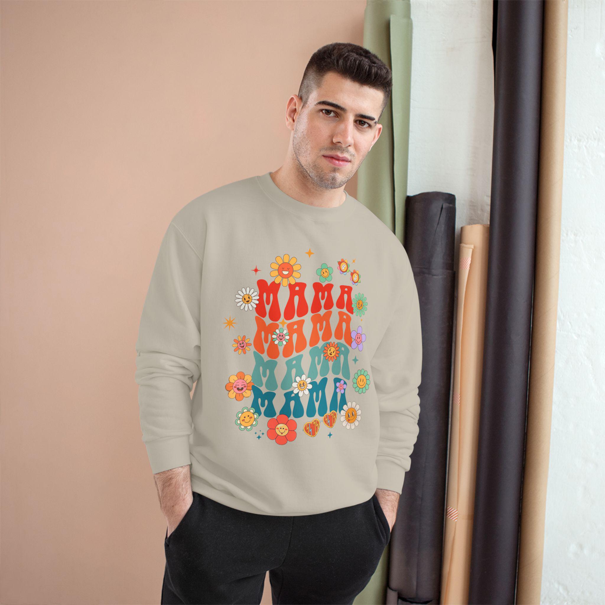 Colorful Floral Mom Champion Sweatshirt, Gift for Mom, Stylish Sweatshirt, Spring Fashion, Cozy Apparel, Mother's Day Gift