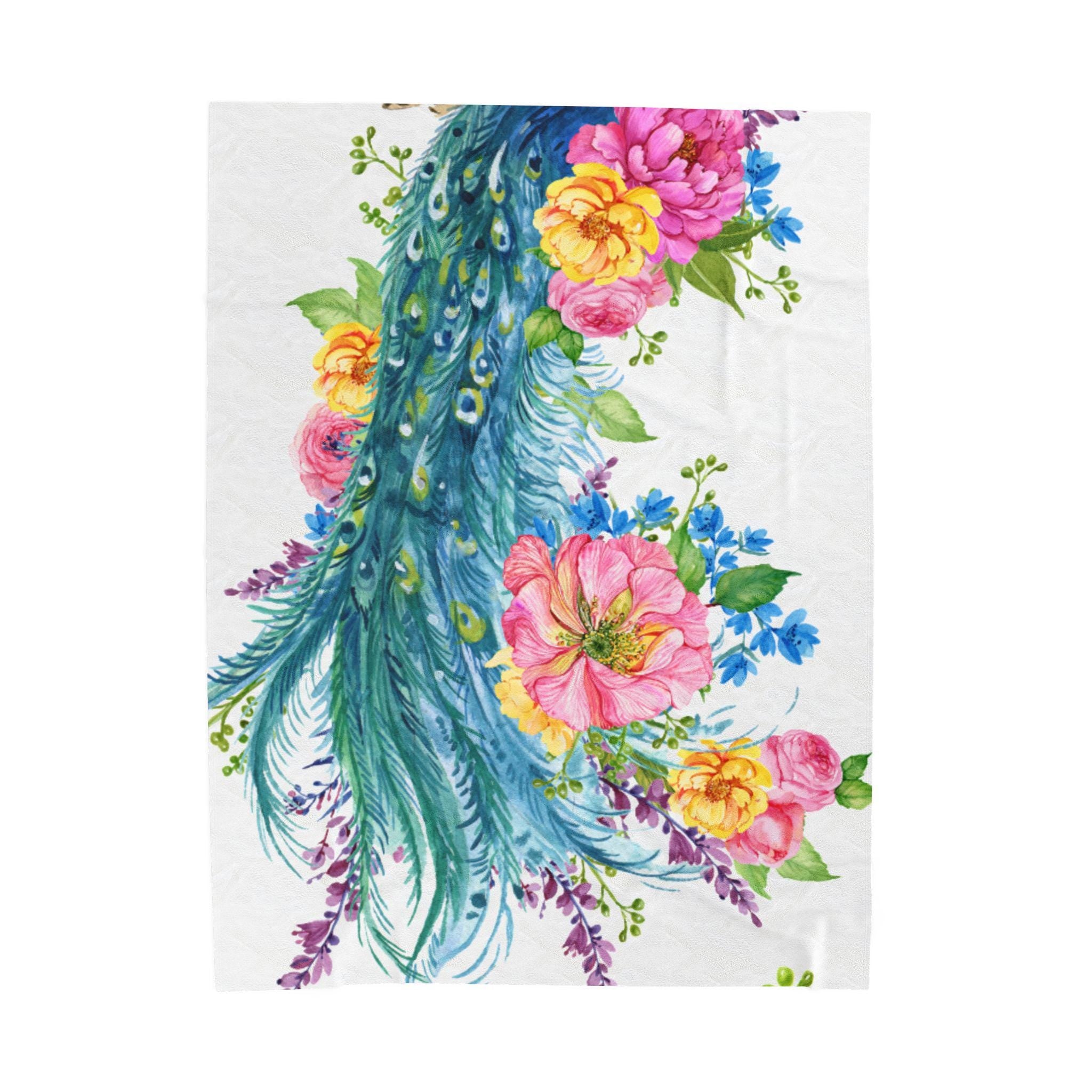 Floral Peacock Plush Blanket | Cozy Decorative Throw | Perfect for Home Decor, Gift for Her, Birthday, or Wedding
