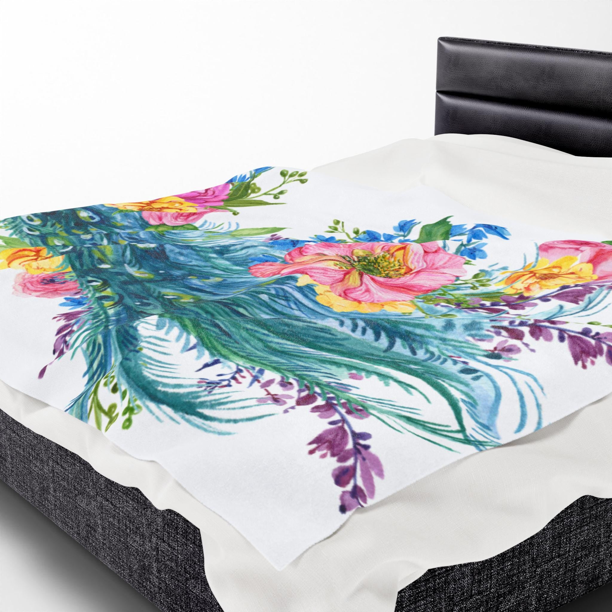 Floral Peacock Plush Blanket | Cozy Decorative Throw | Perfect for Home Decor, Gift for Her, Birthday, or Wedding
