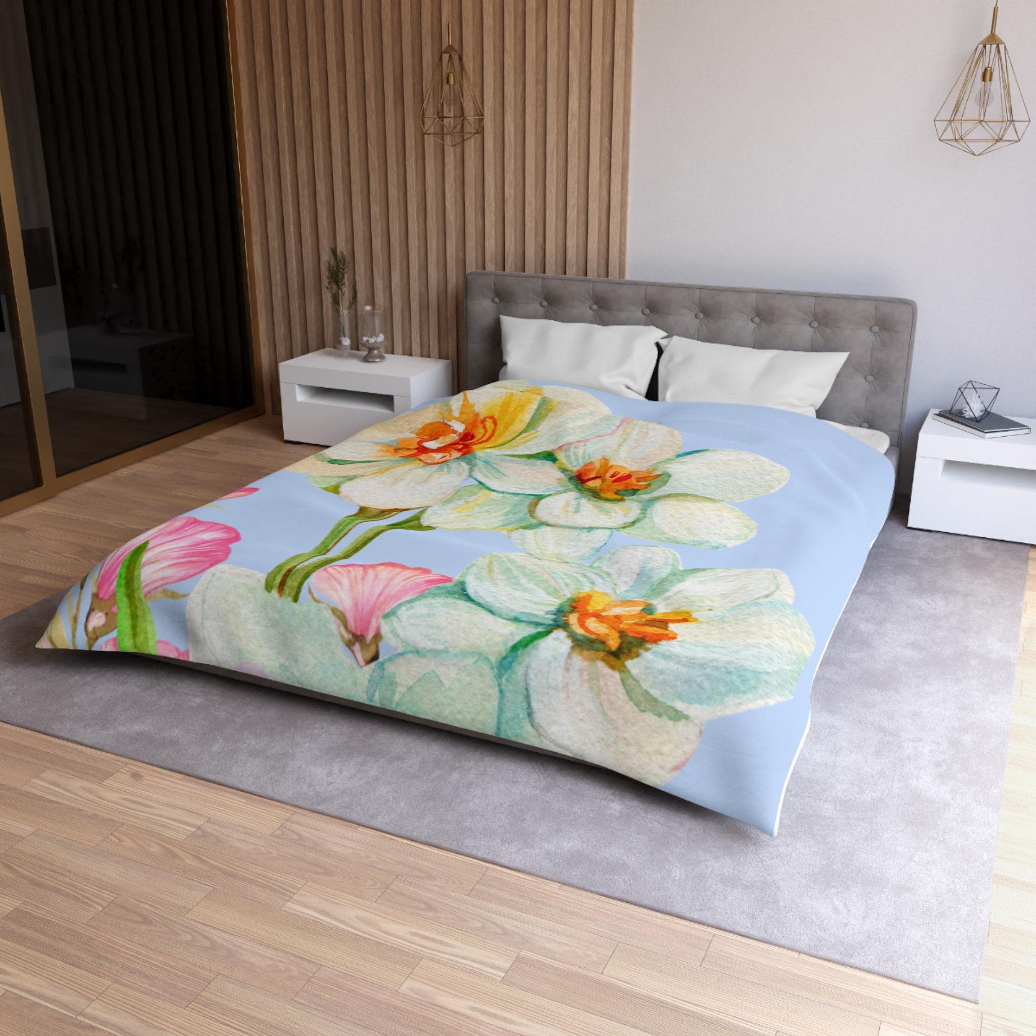 Floral Microfiber Duvet Cover, Bright Botanical Bedding, Spring Decor, Home Textile, Gift for Nature Lovers, Dorm Essentials