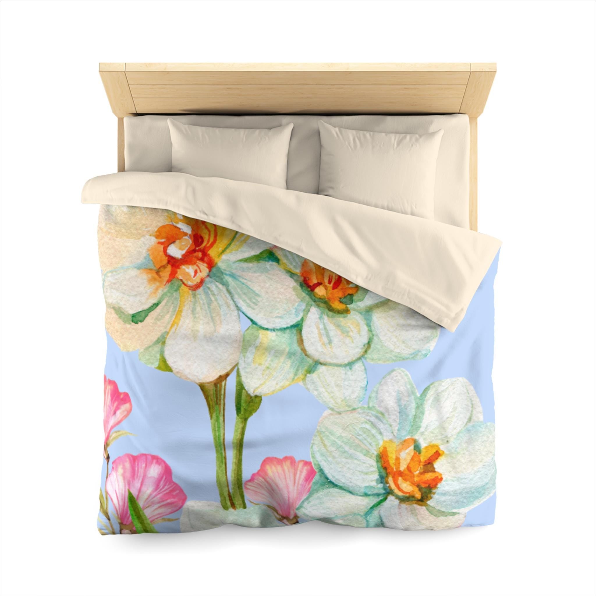 Floral Microfiber Duvet Cover, Bright Botanical Bedding, Spring Decor, Home Textile, Gift for Nature Lovers, Dorm Essentials